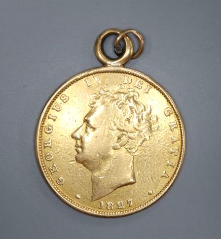 A George IV 1827 gold sovereign, now with pendant mount,